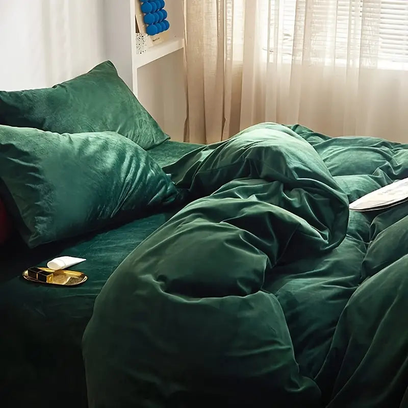 Reversible Velvet Duvet Cover - Emerald Green