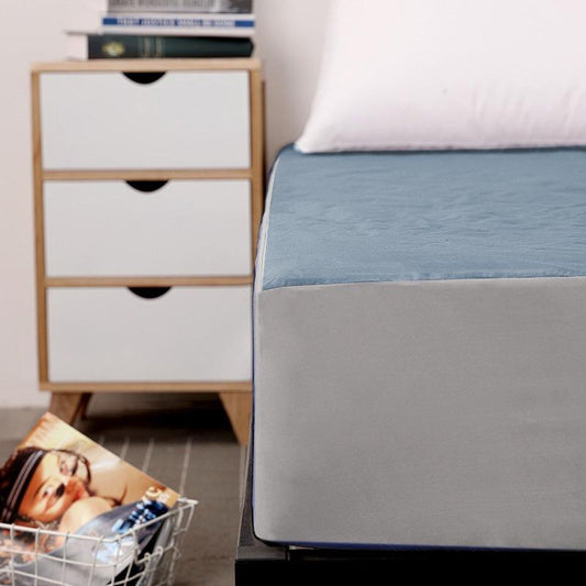 Waterproof Cotton Jersey King Mattress Cover - Blue Grey