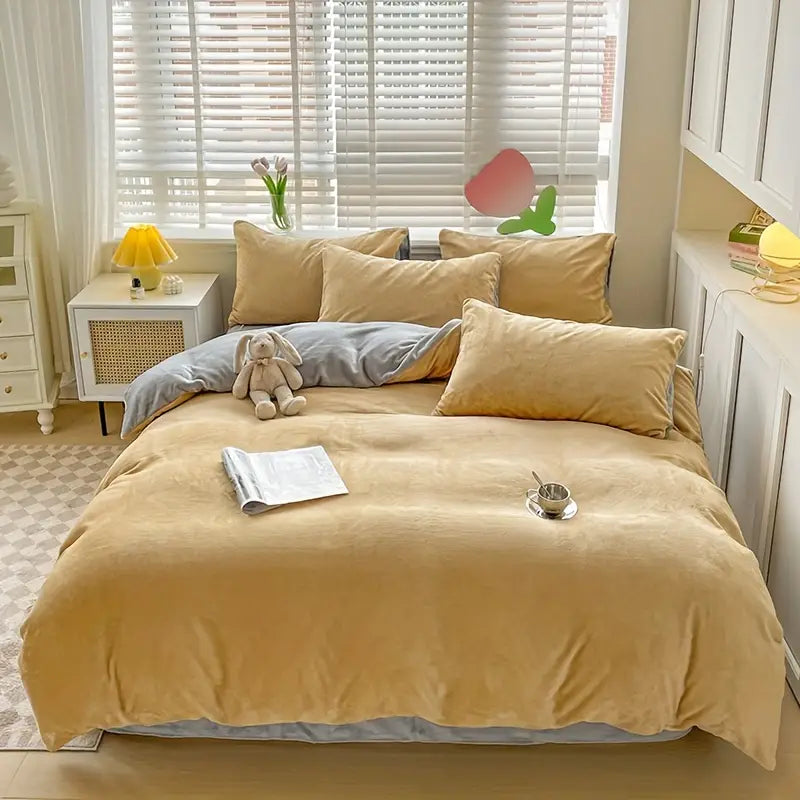 Reversible Velvet Duvet Cover - Golden & Light Grey