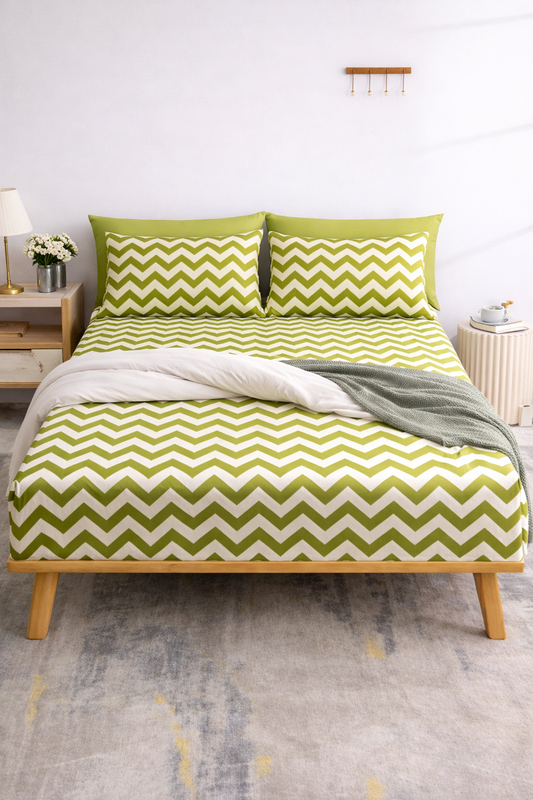 ZigZag Chevron Fitted Sheet Set - Apple Green