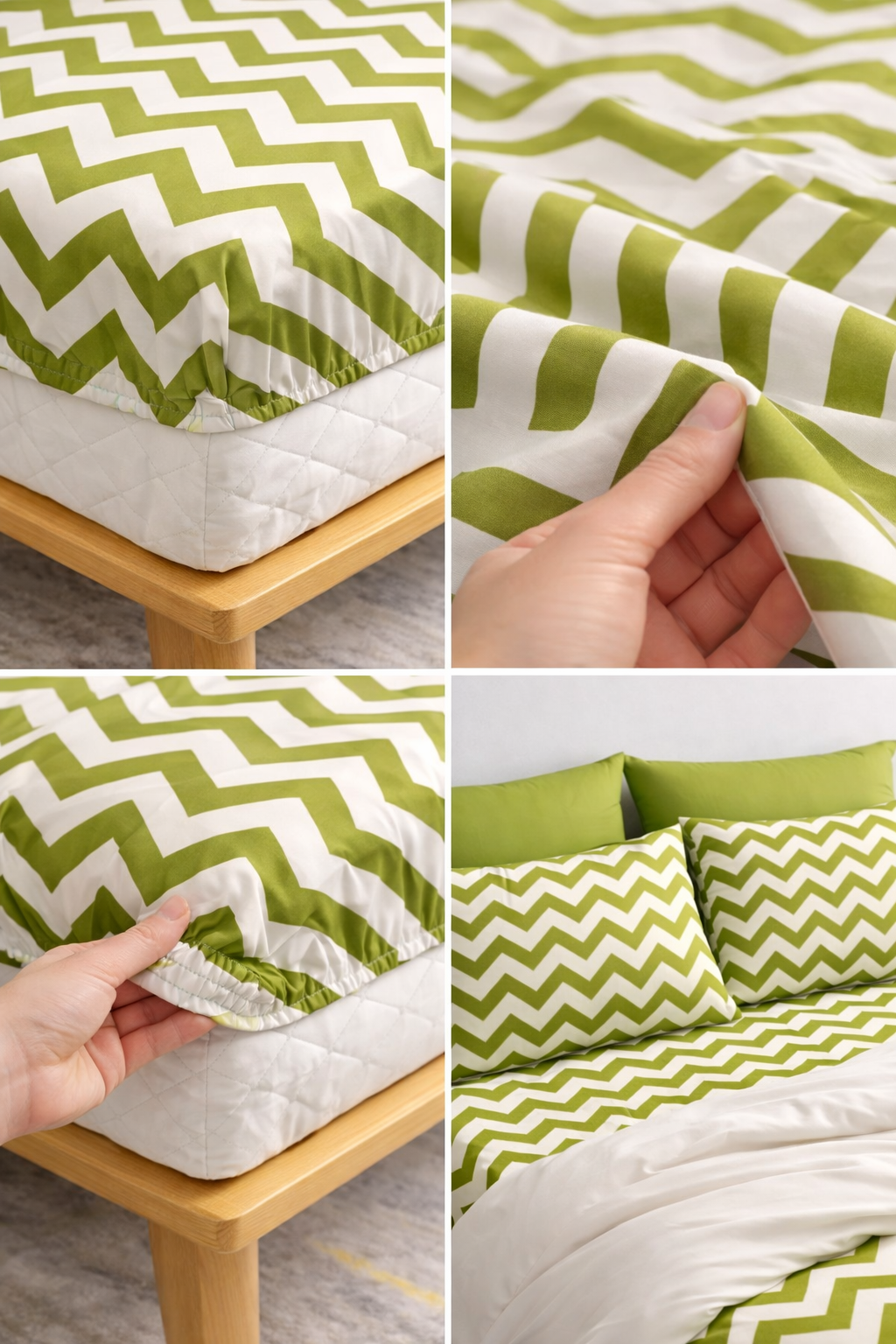 ZigZag Chevron Fitted Sheet Set - Apple Green