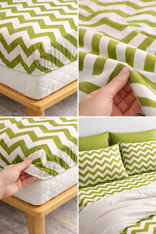 ZigZag Chevron Fitted Sheet Set - Apple Green