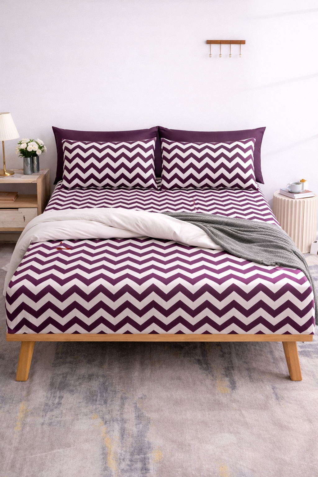 ZigZag Chevron Fitted Sheet Set - Purple