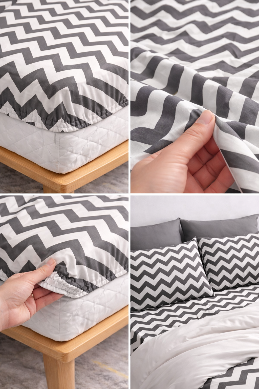 ZigZag Chevron Fitted Sheet Set - Grey