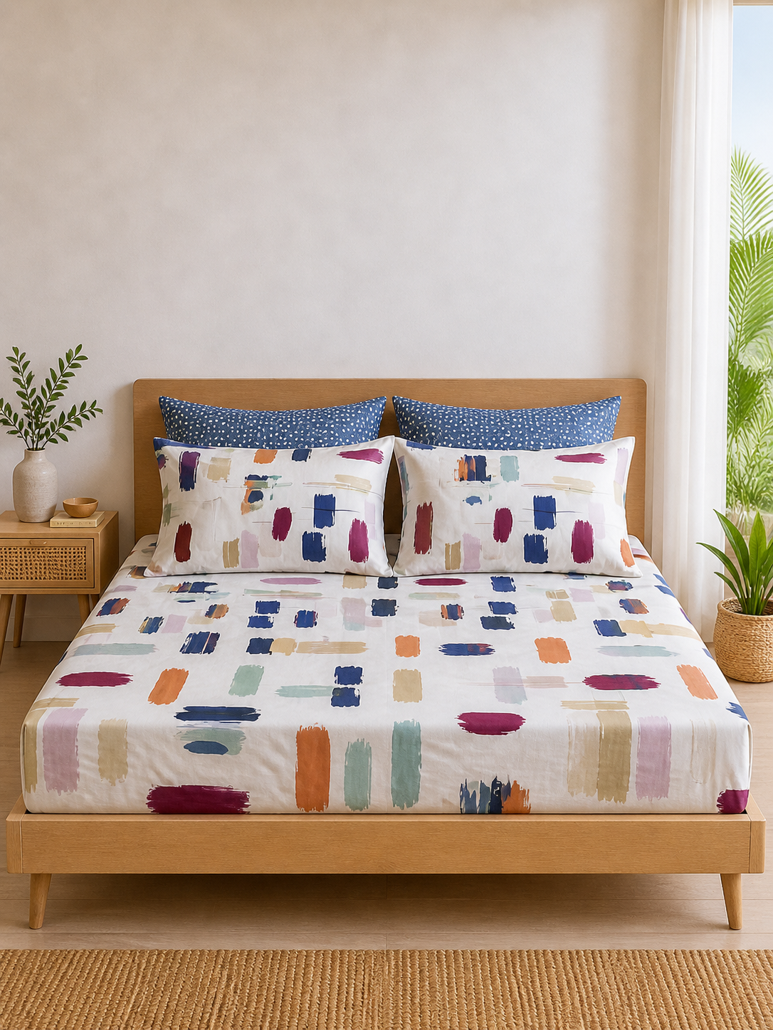 Pure Cotton Fitted Sheet Set - Velora Strokes