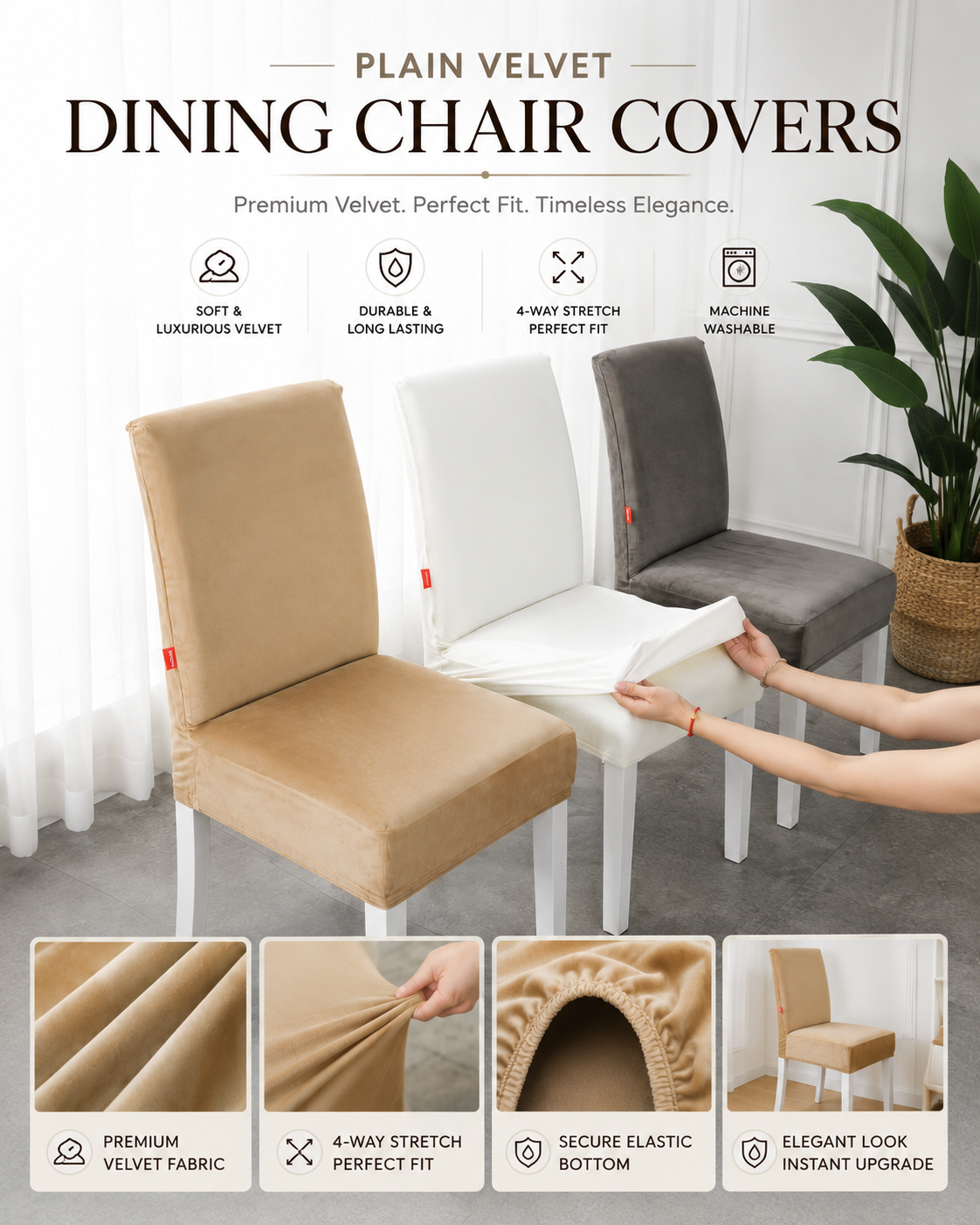 Stretchable Velvet Dining Chair Covers