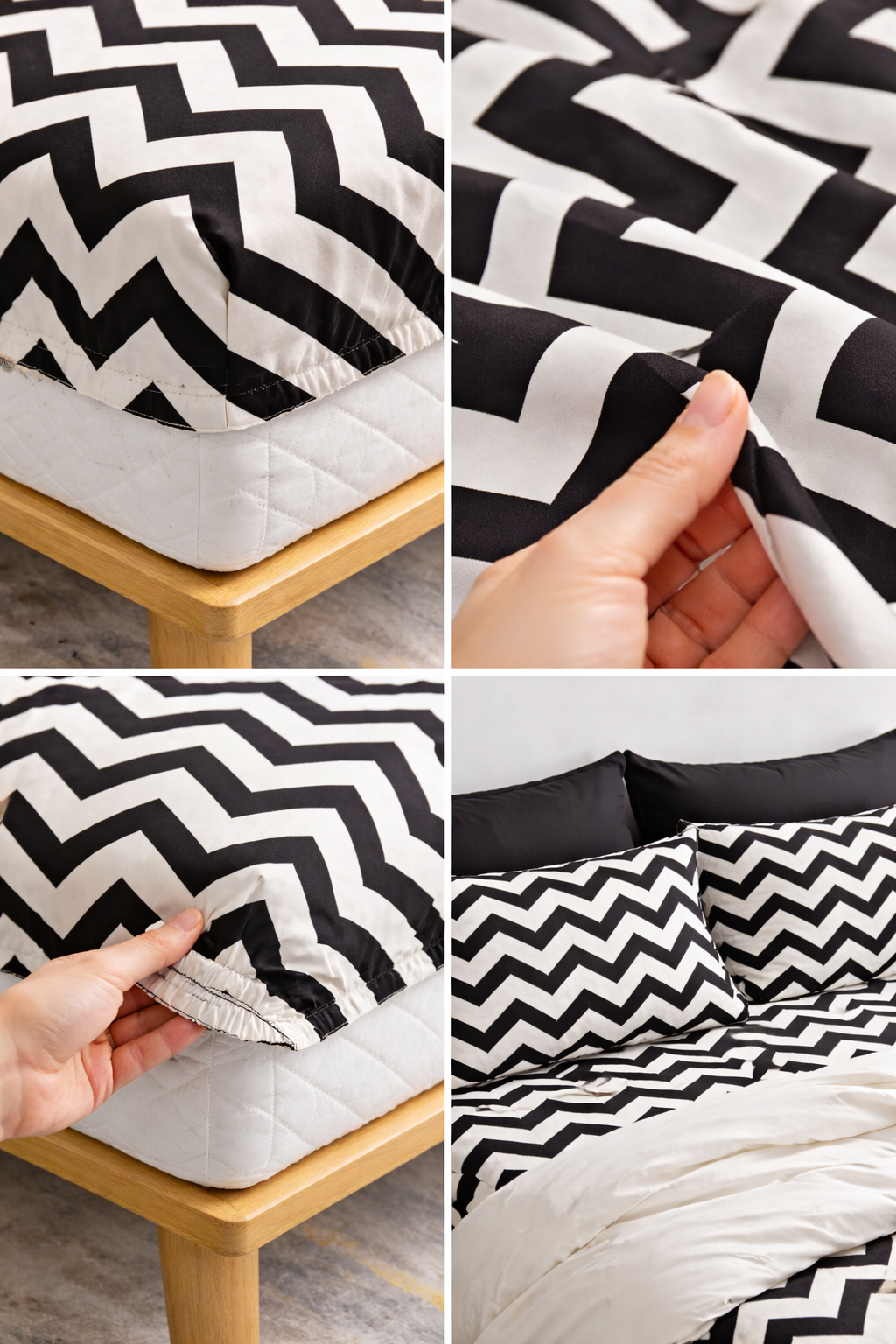 ZigZag Chevron Fitted Sheet Set - Black