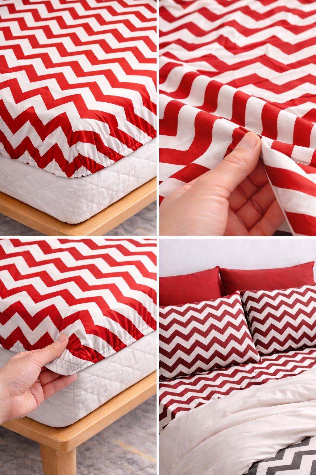 ZigZag Chevron Fitted Sheet Set - Red