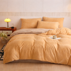 Reversible Velvet Duvet Cover With Velvet Sheet - Golden Beige