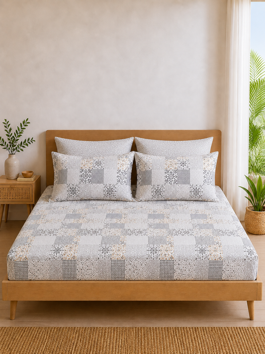 Pure Cotton Fitted Sheet Set - Sandstone Tiles