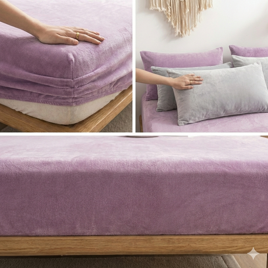 MILKY VELVET FITTED BEDSHEET WITH PILLOWS - LILAC