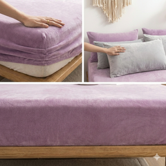 MILKY VELVET FITTED BEDSHEET WITH PILLOWS - LILAC
