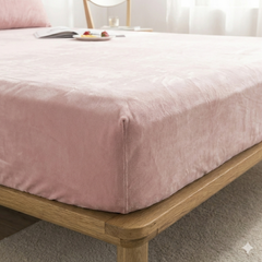 MILKY VELVET FITTED BEDSHEET WITH PILLOWS - POWDER PINK