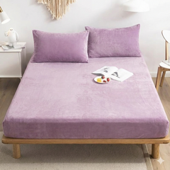 MILKY VELVET FITTED BEDSHEET WITH PILLOWS - LILAC