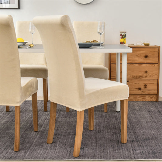Stretchable Velvet Dining Chair Covers - Off White
