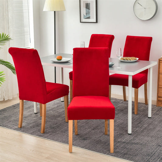 Water Resistant Stretchable Velvet Dining Chair Covers - Red