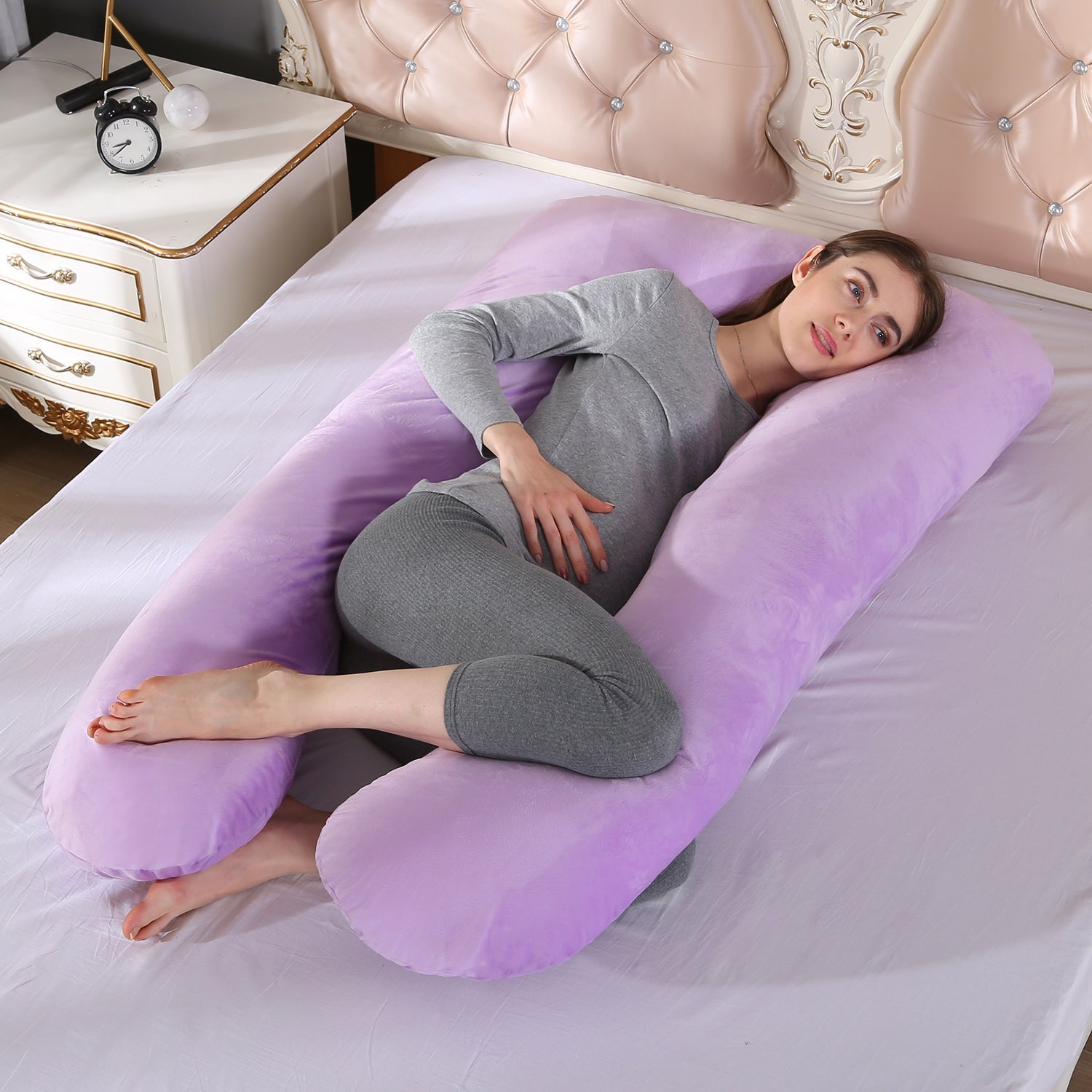 Full Body U Shape Velvet Pillow - Purple