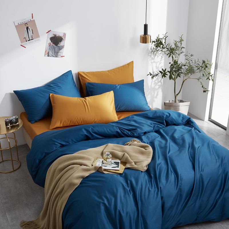 4 Pillows Cotton Sateen Bed Sheet - Steal Blue