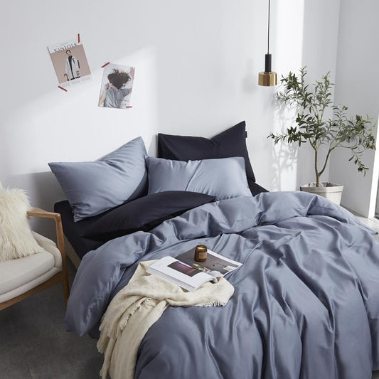 4 Pillows Cotton Sateen Bed Sheet - Space Grey