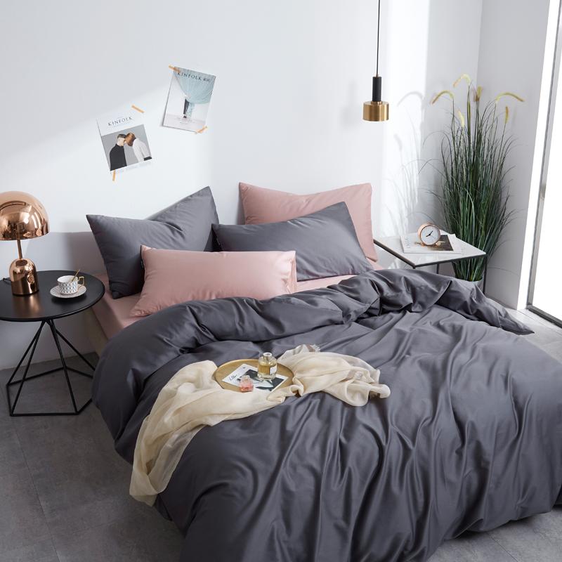 4 Pillows Cotton Sateen Bed Sheet - Dark Grey