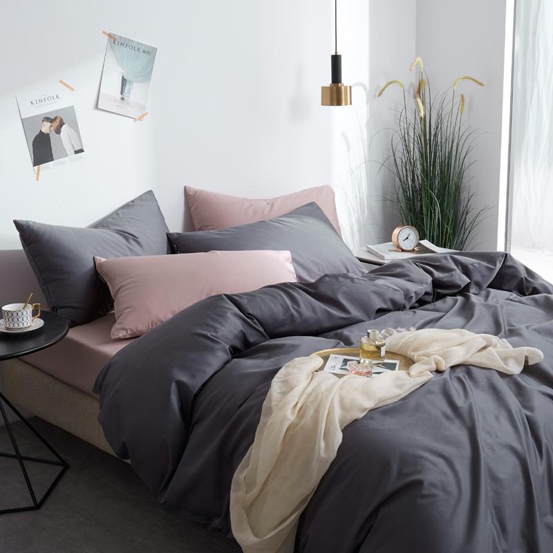 4 Pillows Cotton Sateen Bed Sheet - Dark Grey