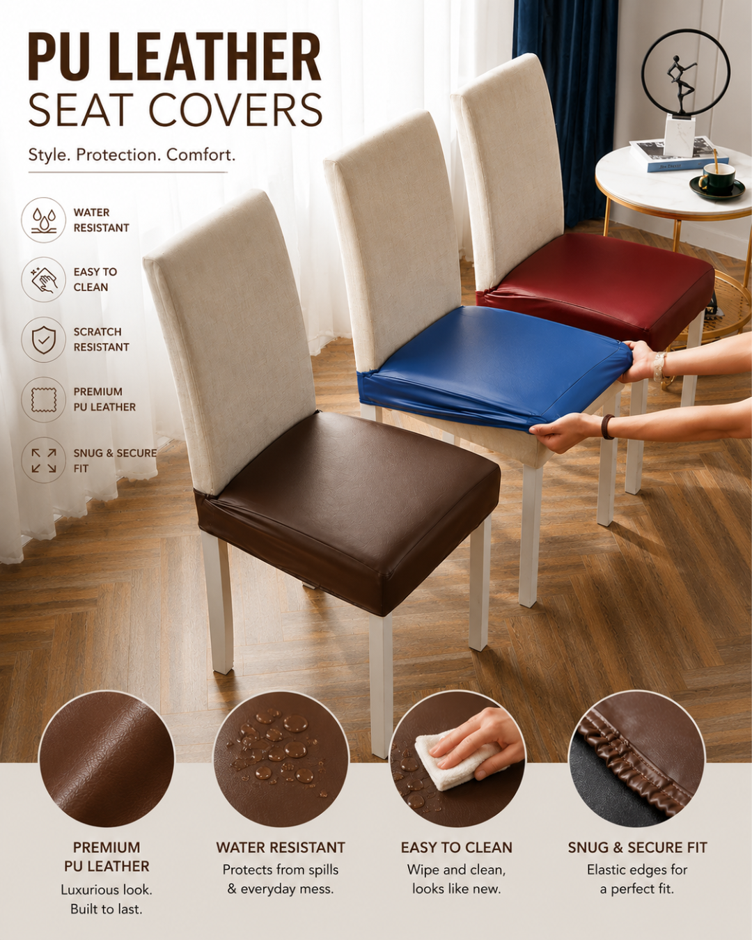 Waterproof Faux Leather Dining Seat Covers.