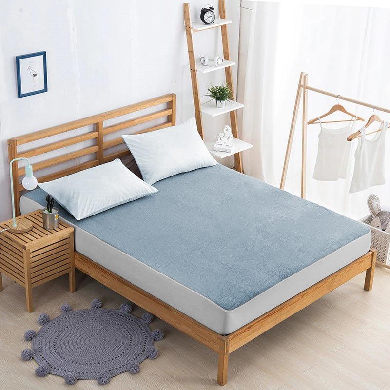 Waterproof Cotton Jersey King Mattress Cover - Blue Grey