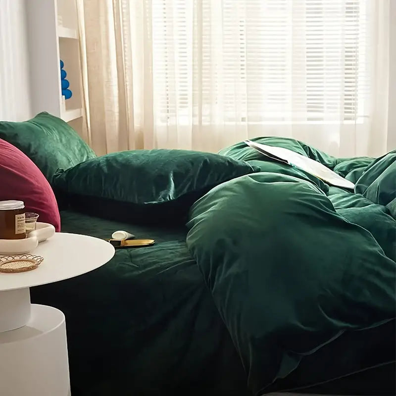 Reversible Velvet Duvet Cover - Emerald Green