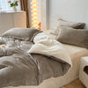 Reversible Velvet Duvet Cover With Velvet Sheet - Mouse Brown and Off White