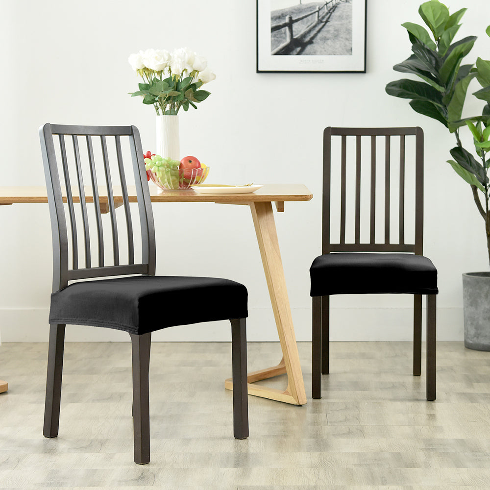 Stretchable Velvet Dining Seat Covers - Black