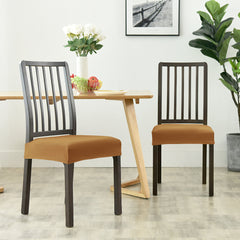 Stretchable Velvet Dining Seat Covers - Camel Brown