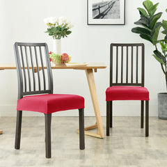 Stretchable Velvet Dining Seat Covers - Red