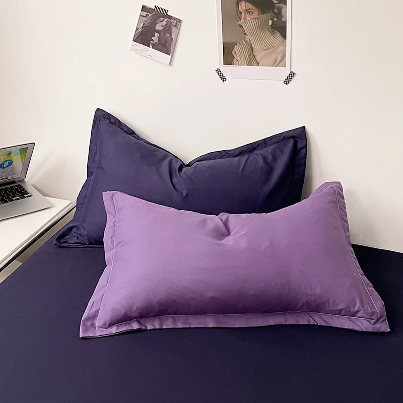 Pure Cotton Reversible Duvet Cover Set - Purple & Navy Blue