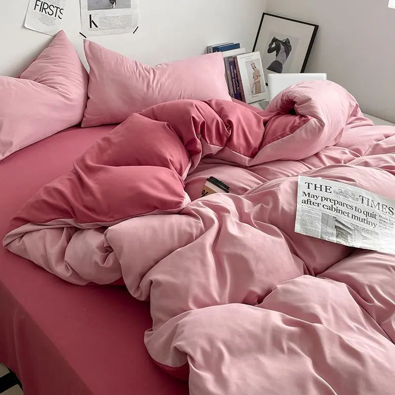 Pure Cotton Reversible Duvet Cover Set - Dark & Light Pink