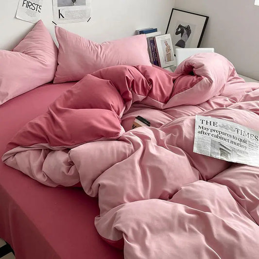 Pure Cotton Reversible Duvet Cover Set - Dark & Light Pink