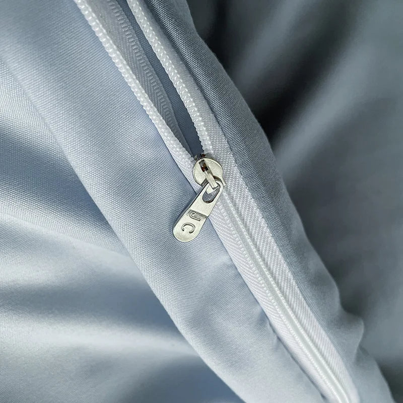 Pure Cotton Reversible Duvet Cover Set - Light Blue & Grey