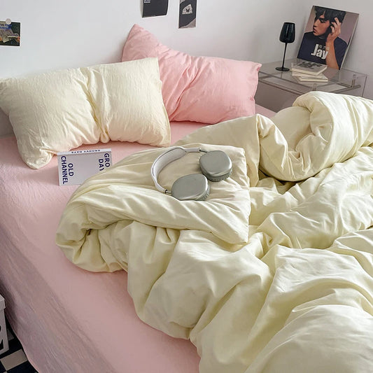 Pure Cotton Reversible Duvet Cover Set - Off White & Pink