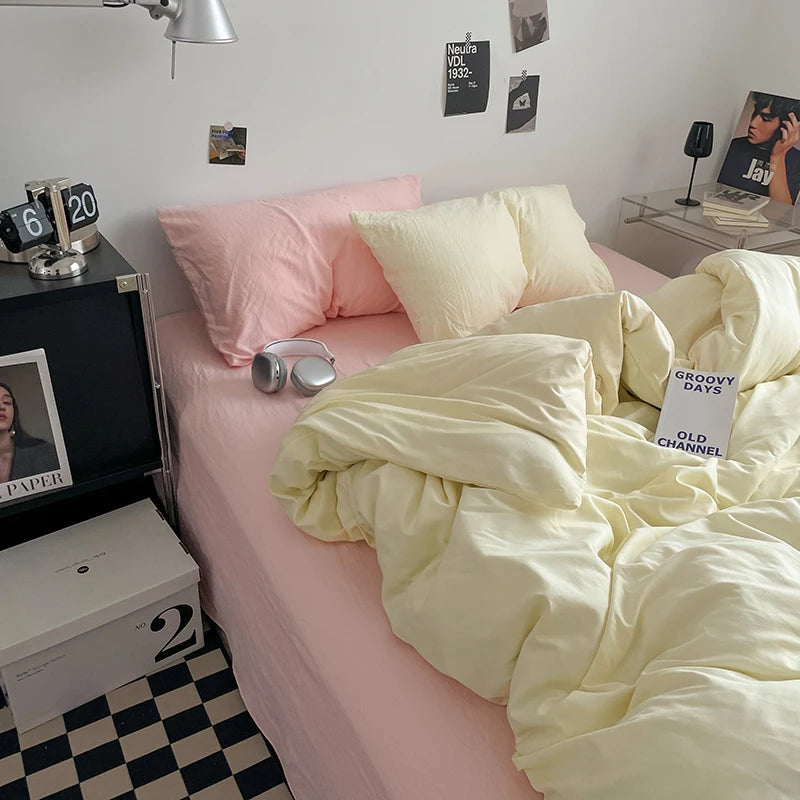 Pure Cotton Reversible Duvet Cover Set - Off White & Pink