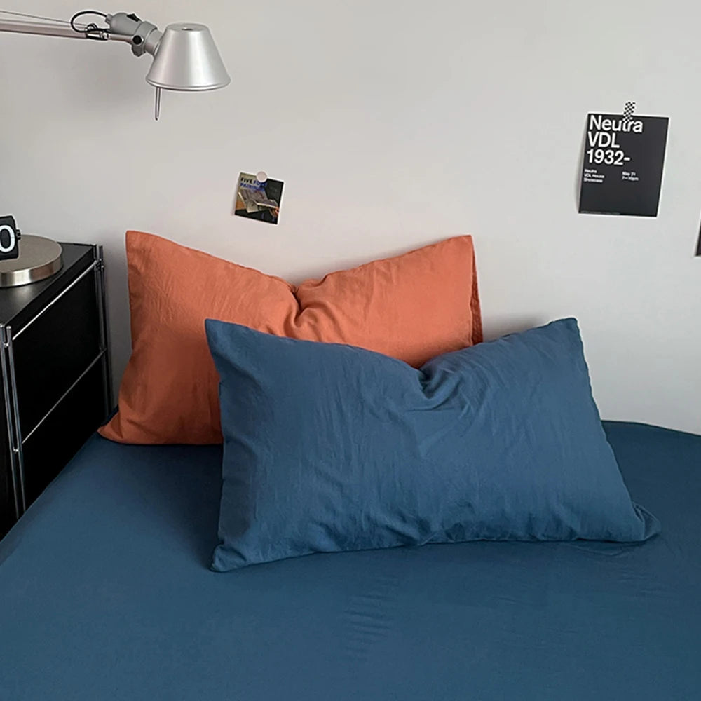 Pure Cotton Reversible Duvet Cover Set - Orange & Blue