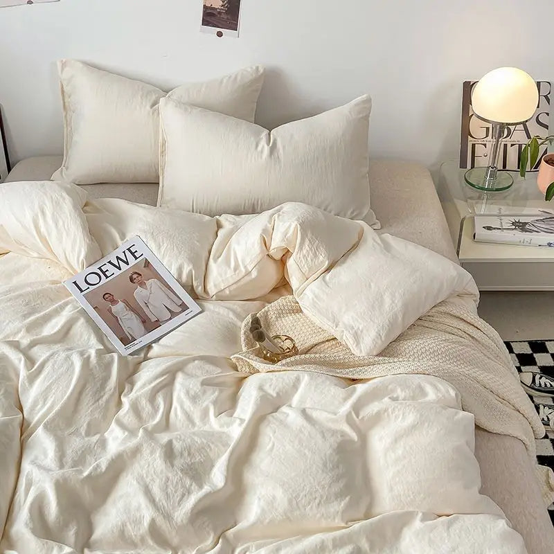 Pure Cotton Reversible Duvet Cover Set -  Off White