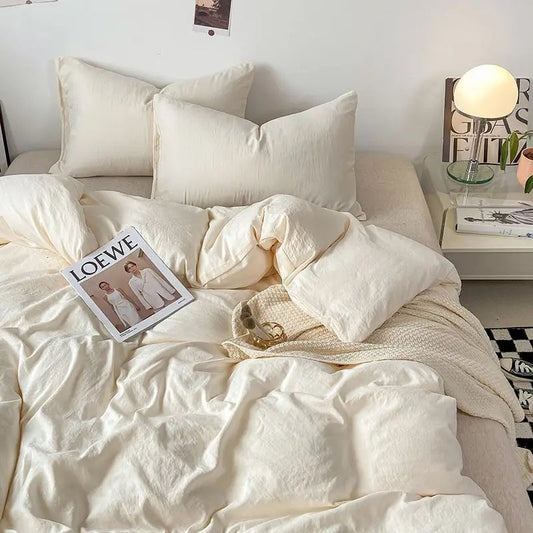Pure Cotton Reversible Duvet Cover Set -  Off White