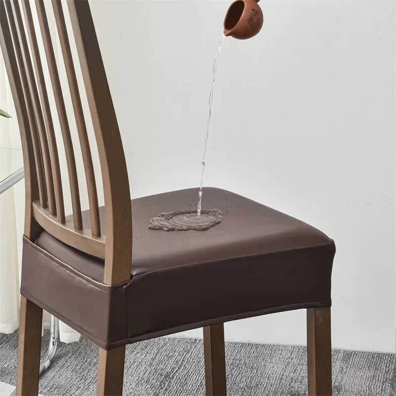 Waterproof Faux Leather Dining Seat Covers - Dark Brown