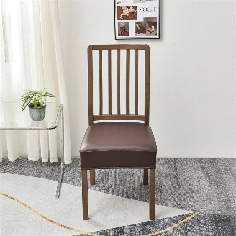 Waterproof Faux Leather Dining Seat Covers - Dark Brown