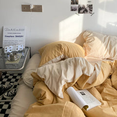 Pure Cotton Reversible Duvet Cover Set - Mango Yellow Shades