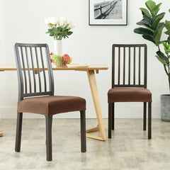 Stretchable Velvet Dining Seat Covers - Dark Brown