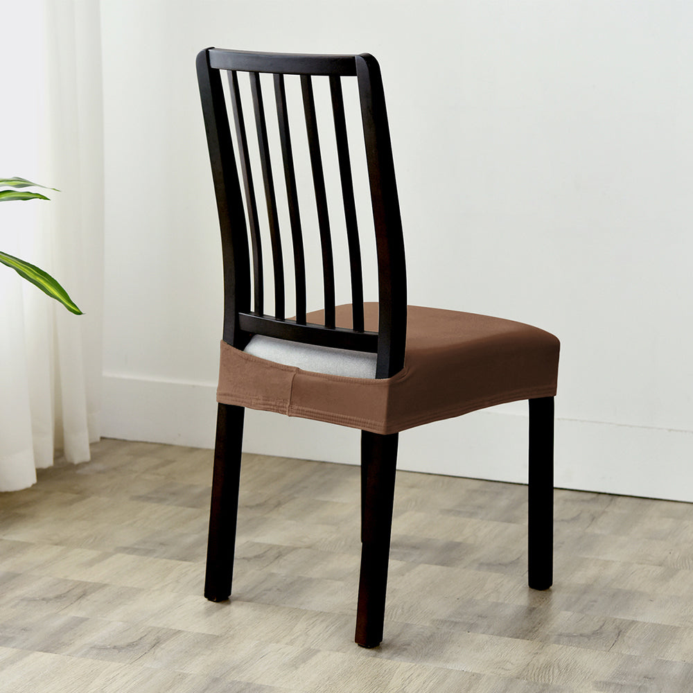 Stretchable Velvet Dining Seat Covers - Dark Brown
