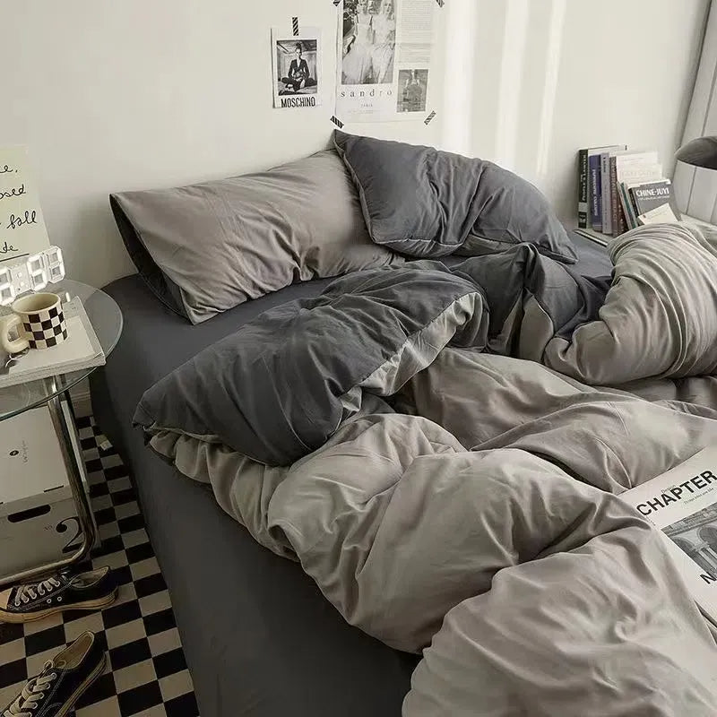 Pure Cotton Reversible Duvet Cover Set - Dark & Ash Grey