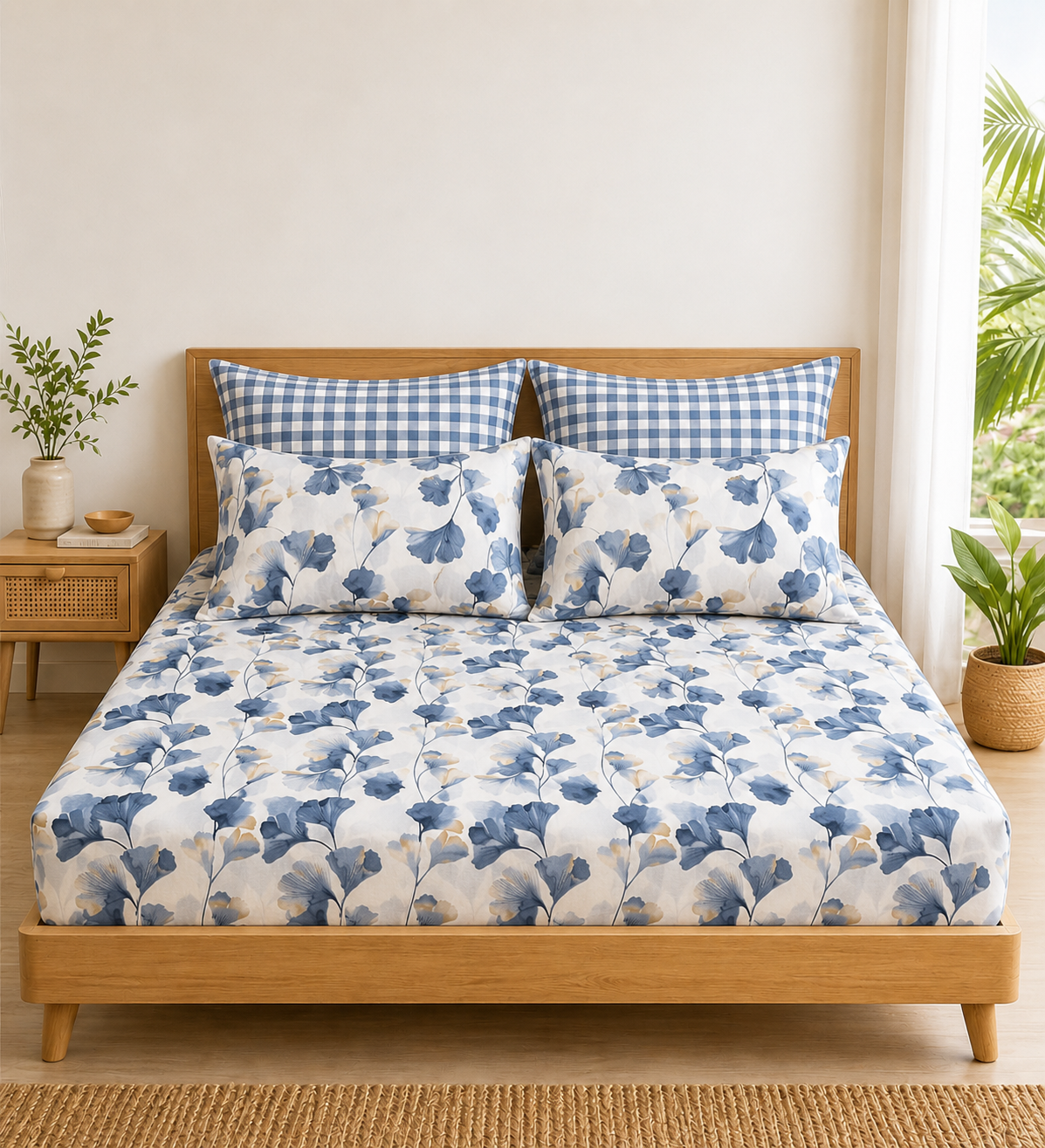 Pure Cotton Fitted Sheet Set - Ginko Breeze