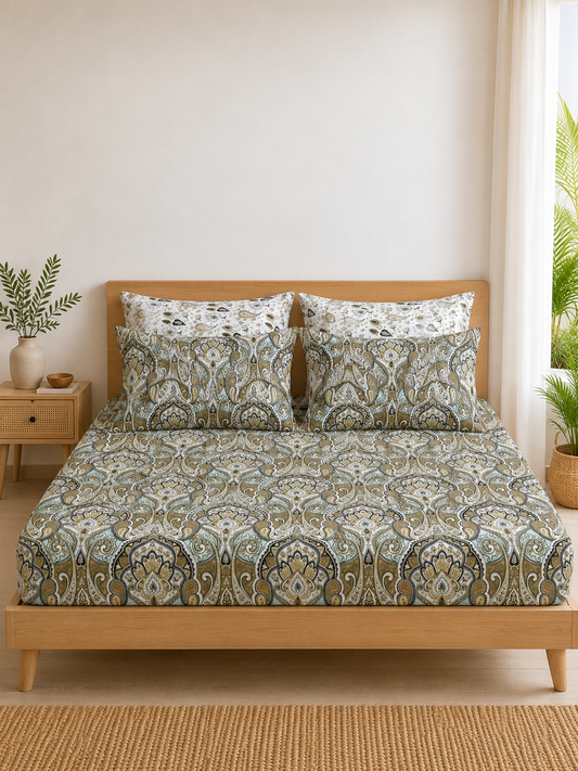 Pure Cotton Fitted Sheet Set - Paisley
