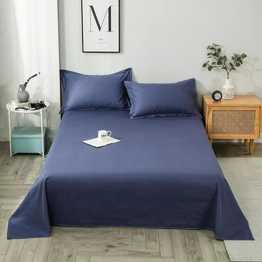Cotton Sateen Plain Bed Sheet - Blue
